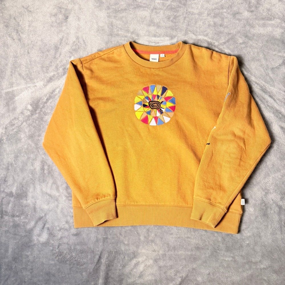 Vans Womens Small Mustard Yellow Embroidered Circle Logo Crewneck Sweatshirt